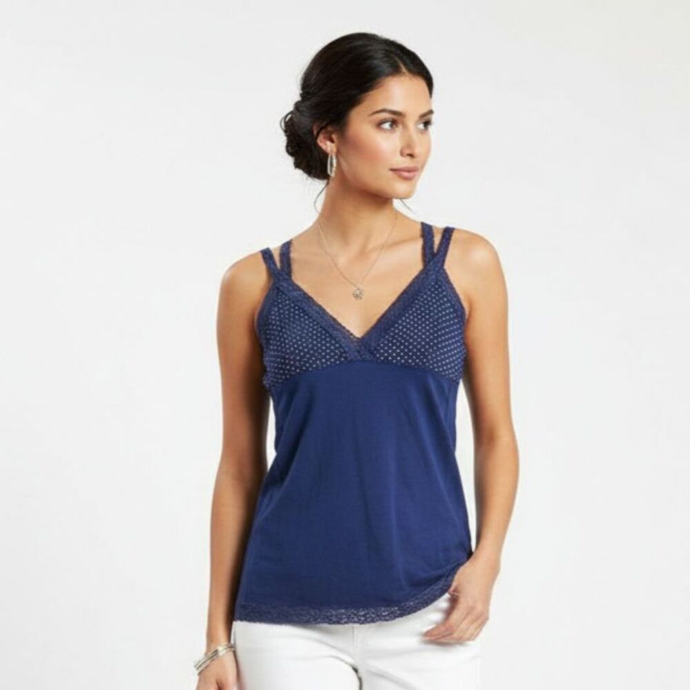 Superdry Blue Polka Dot Bodice Sleeveless Lace Trim Tank Camisole Top NEW L